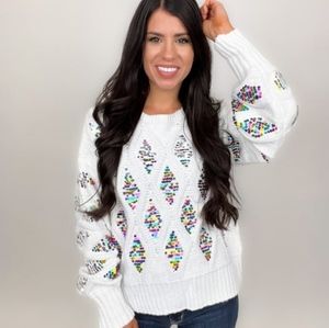 BiBi sweater sequin Christmas holiday white M Medium NEW